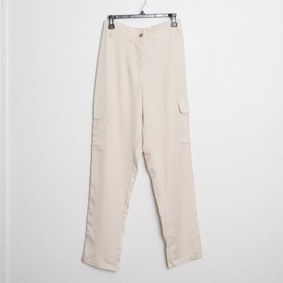NEW Uncle Studios Cargo Pant Straight Leg High Rise Button Fly Cream Tan Medium - Picture 3 of 8